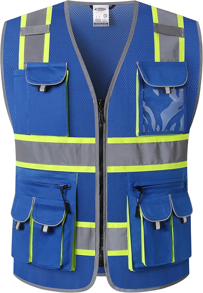 JKSafety 10 Pockets Hi-Vis Neon Color Frontal Zipper Mesh Safety Vest by JKSafety
