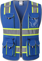 JKSafety 10 Pockets Hi-Vis Neon Color Frontal Zipper Mesh Safety Vest by JKSafety