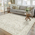 5x7 Taupe Area Rug Non Slip Vintage Living Room Distressed Machine Washable by PureCozy