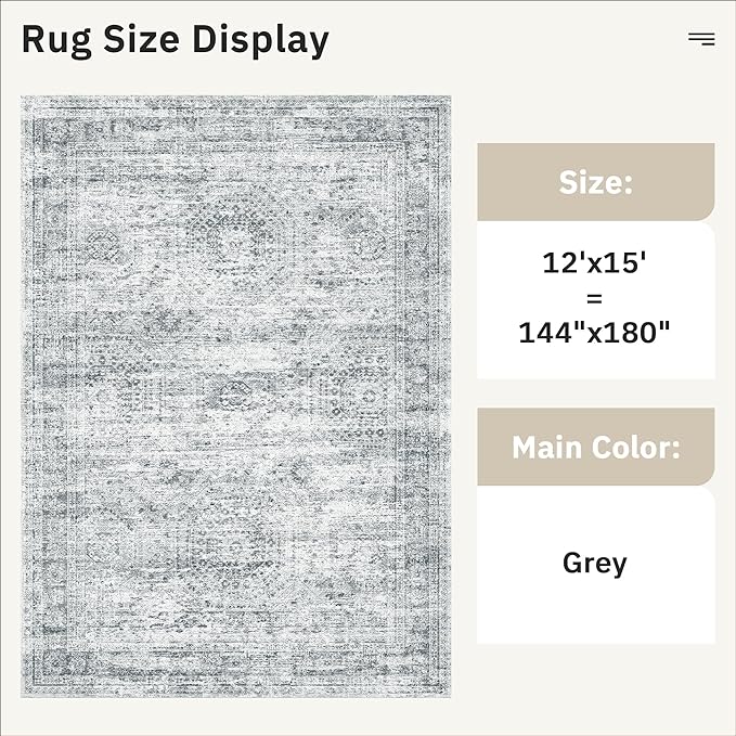 12x15 Washable Area Rug Gray Neutral Abstract Living Room Large Carpet Non Slip - Image 5