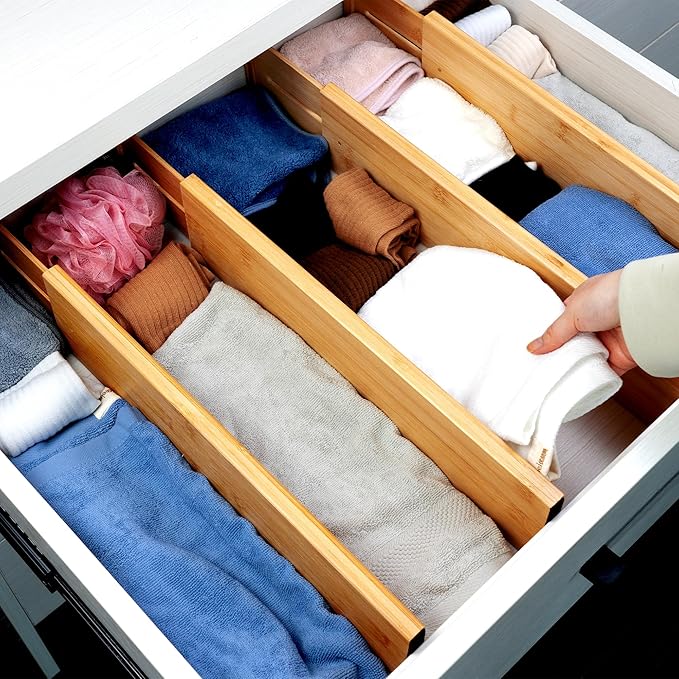 Utoplike Bamboo Drawer Dividers Large, Spring Loaded, Works in Bathroom - Image 5