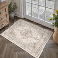 Area Rug 2x3 Beige Washable Entryway Vintage Medallion Carpet Non Slip Low Pile by PureCozy