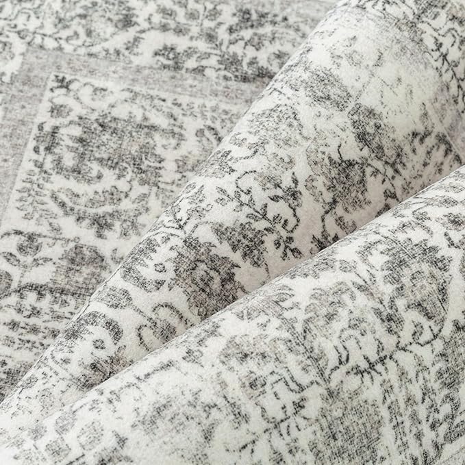 Black Area Rug 10x14 Machine Washable Large Vintage Living Room Distressed Non - Image 9