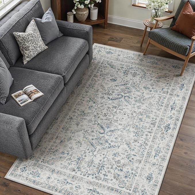 Blue 3x5 Entryway Rug Vintage Area Carpet Indoor Office Washable Door Mat - Image 3