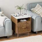 Fluted Nightstand with 2 Drawers, Open Storage Shelf, Curved Edge Bedside Table - Image 5