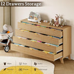57" Wide Dresser for Bedroom, 12-Drawer Fluted Dresser - Image 3