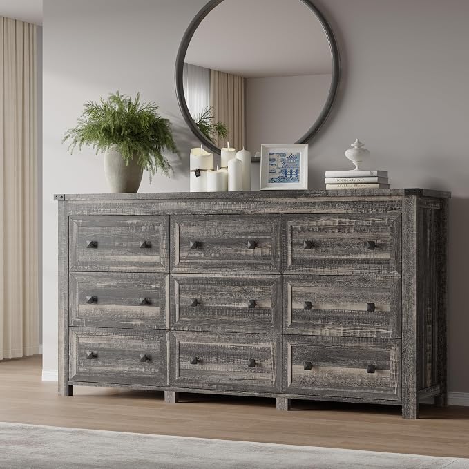 9-Drawer Dresser, Modern Wooden Storage Chest of Drawers, Dresser TV Stand by BORNOON