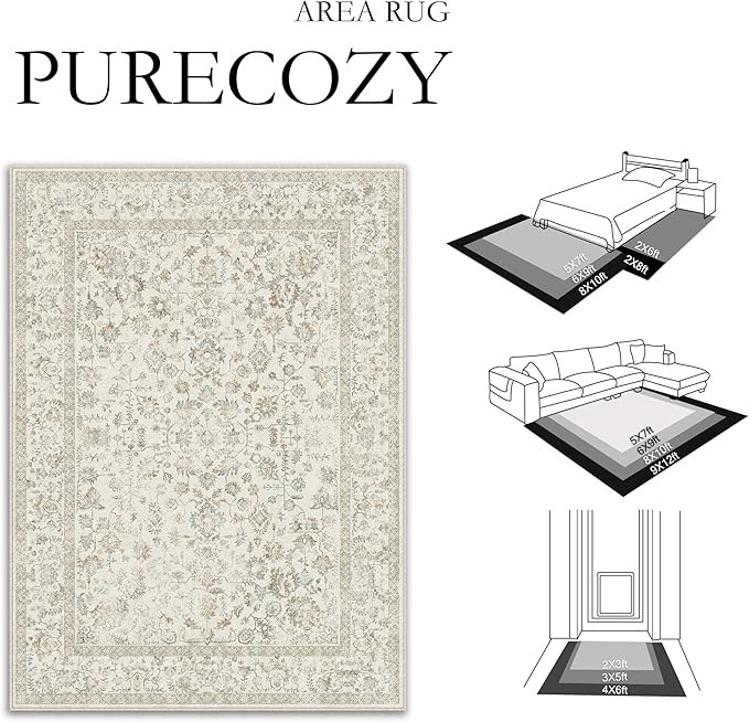 5x7 Taupe Area Rug Non Slip Vintage Living Room Distressed Machine Washable - Image 2