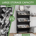 Shoe Cabinet with 3 Flip Drawers, Hidden Slim Wooden Shoe Rack Cabinet - Image 6