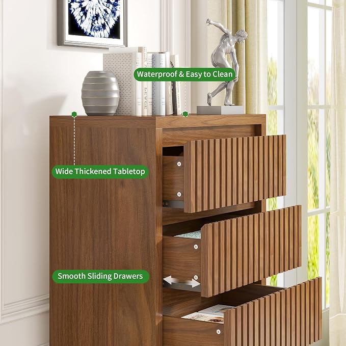 Fluted Tall 5 Drawer Dresser, Mid Century Dresser - Image 7