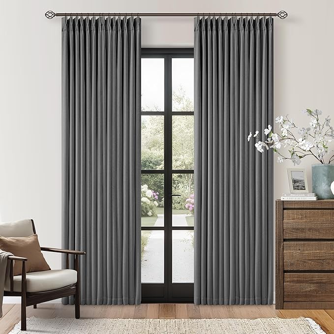 Grey Pleated Linen Blackout Curtains 84 Inches Long by Twodrapes