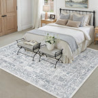 Navy Blue Area Rug 9x12 Machine Washable Large Vintage Living Room Distressed - Image 3