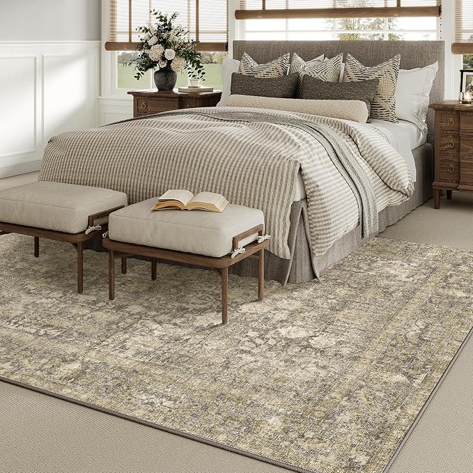 Brown Area Rug 6x9 Machine Washable Vintage Living Room Distressed Non Slip - Image 6