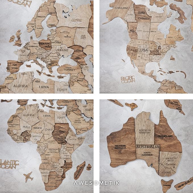 Handmade 3D Wood World Map Wall Art Large Wall Decor Track Your World Travels - Image 9