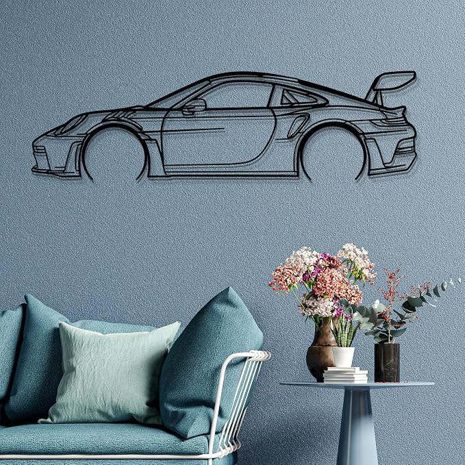 Dekory Car Wall Art – 911 GT3 RS Black Metal Sports Car Silhouette, Modern - Image 7