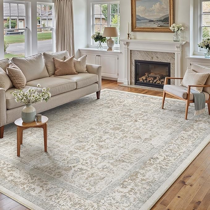 Taupe Area Rug 8x10 Machine Washable Large Vintage Living Room Distressed Non - Image 5