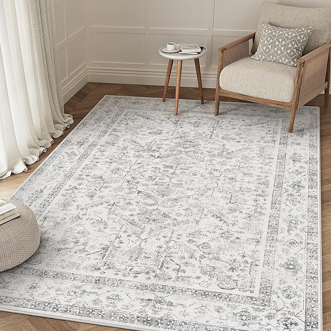 Grey 4x6 Entryway Rug Vintage Area Carpet Indoor Kitchen Washable Door Mat by PureCozy