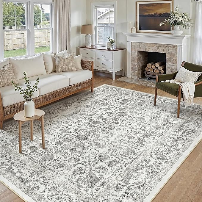 Black Area Rug 6x9 Machine Washable Vintage Living Room Distressed Non Slip by PureCozy
