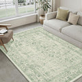 Sage Green Area Rug 6x9 Living Room Washable Carpet Vintage Distressed Non Slip by PureCozy