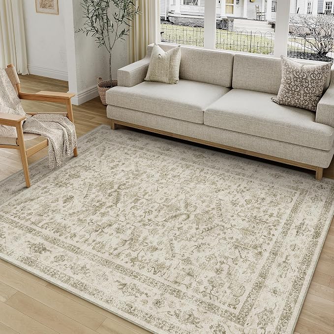 Taupe 4x6 Entryway Rug Vintage Area Carpet Indoor Office Washable Door Mat by PureCozy