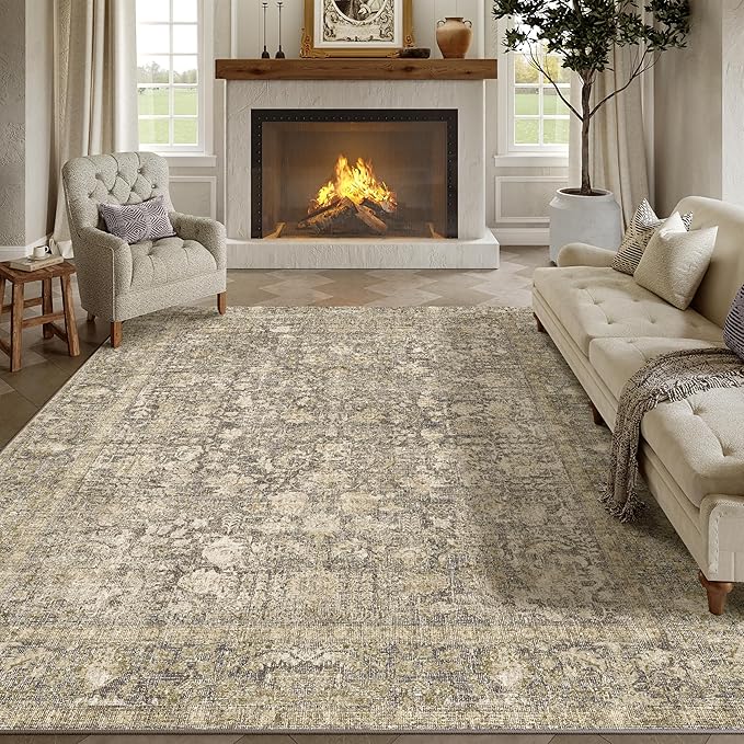 Brown Area Rug 6x9 Machine Washable Vintage Living Room Distressed Non Slip - Image 5