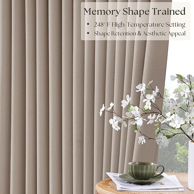 Viral Pleated Blackout Burlap 120 Inch Long Curtains Neutral Pinch Pleated - Image 5