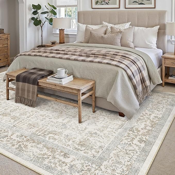 Taupe Area Rug 8x10 Machine Washable Large Vintage Living Room Distressed Non - Image 7