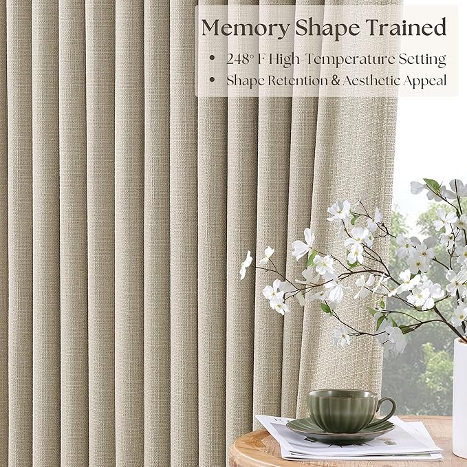 Neutral Beige Linen Pinch Pleated Blackout Curtains 84 Inches Long - Image 5
