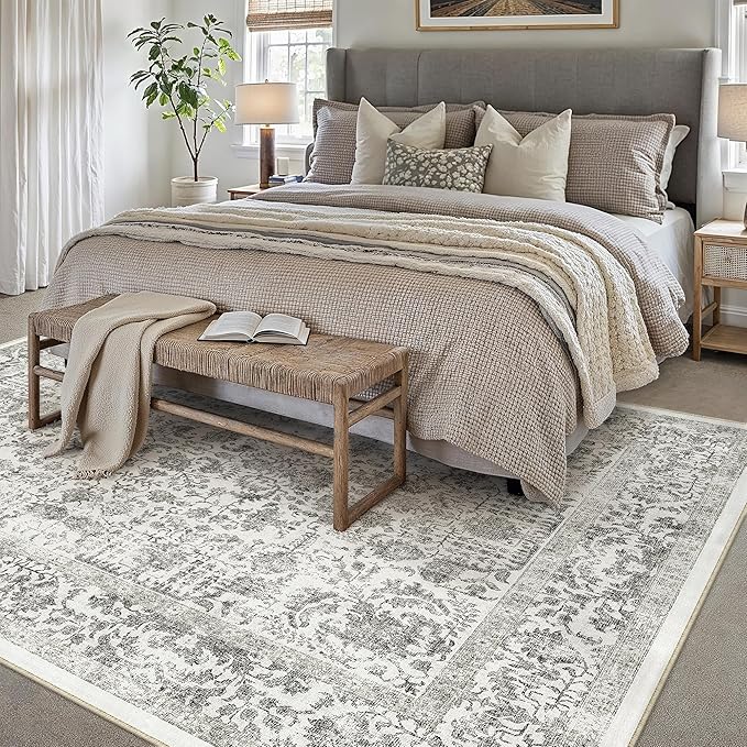 Black Area Rug 10x14 Machine Washable Large Vintage Living Room Distressed Non - Image 6