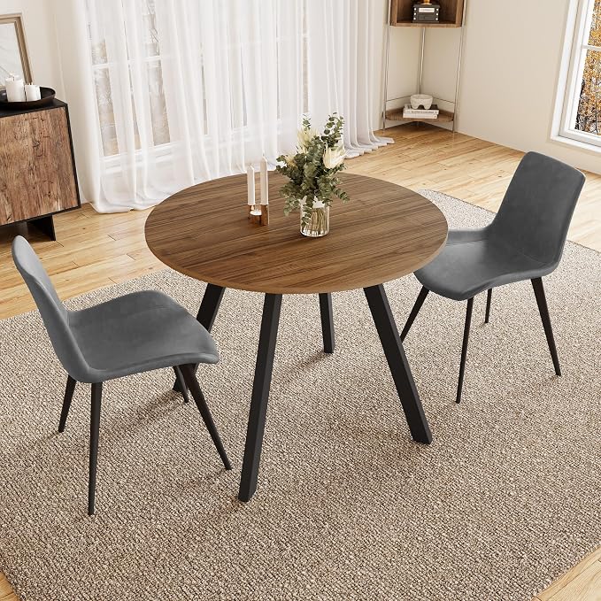 34.6'' Dining Table and Chairs for 2, Mid Century Modern Round Table Set by ChooseComfortableFurniture