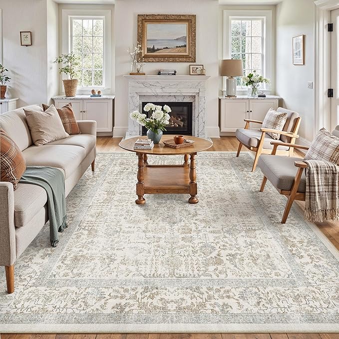 Taupe Area Rug 8x10 Machine Washable Large Vintage Living Room Distressed Non by PureCozy