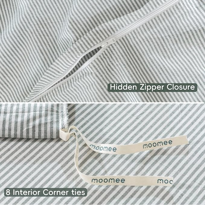 MooMee Striped Duvet Cover Set 100% Washed Cotton Linen Like Textured - Image 6