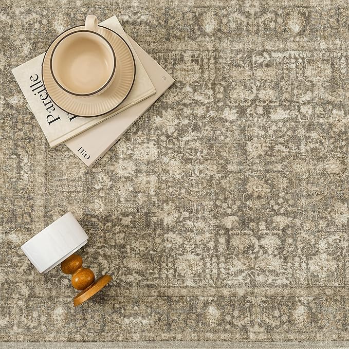 Brown Area Rug 6x9 Machine Washable Vintage Living Room Distressed Non Slip - Image 7