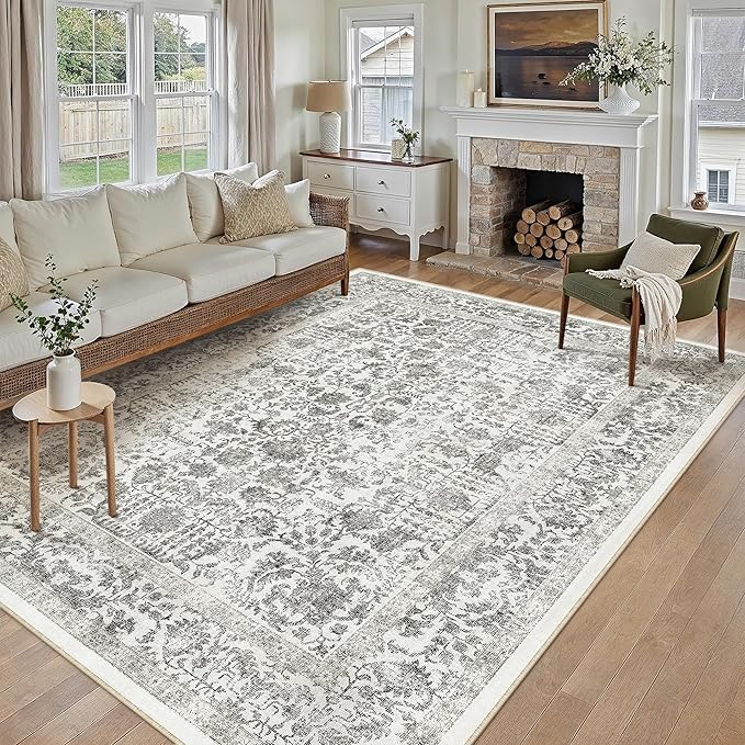 Black Area Rug 10x14 Machine Washable Large Vintage Living Room Distressed Non - Image 5